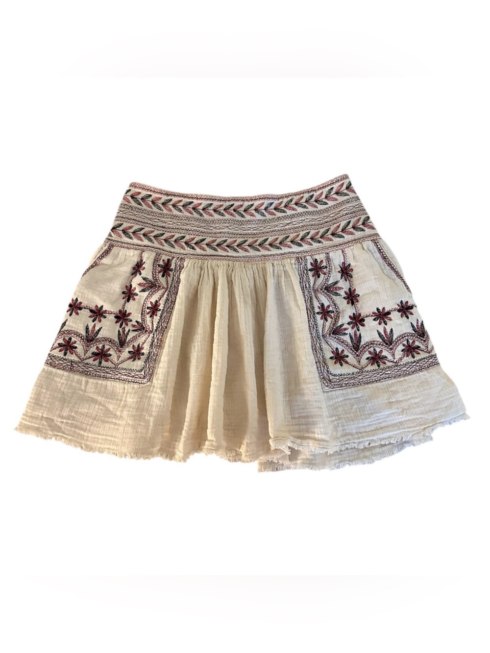 Isabel Marant Etoile Cream Cotton Floral Embroidered Mini Skirt